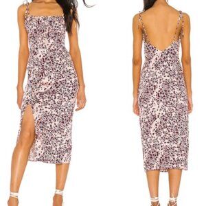 FREE PEOPLE Show Stopper Light Pink and Burgundy Leopard Print Midi Dress Sz M